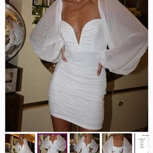 12th Tribe White Mini Dress with Sheer Sleeves